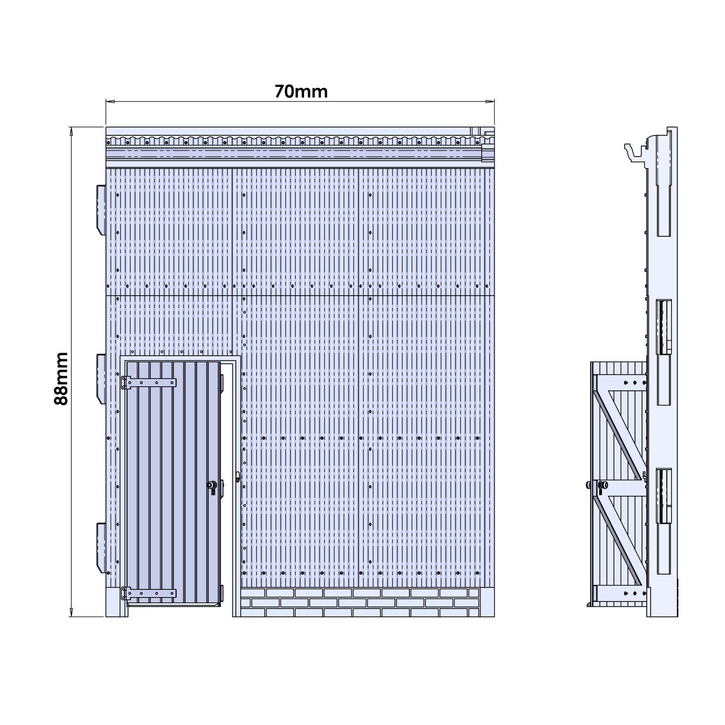 Hendre Corrugated Shed Module: Side with Door - 1:43.5 Scale (7mm:1')